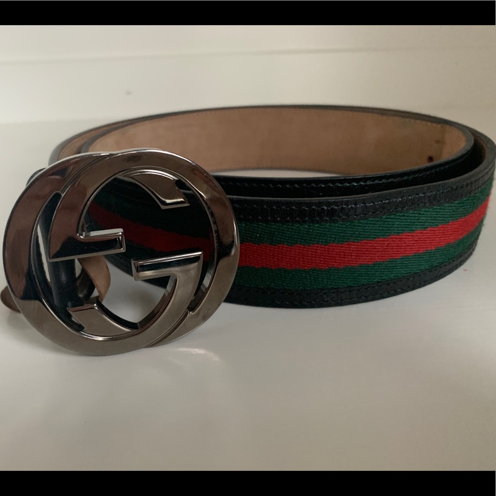 Gucci Belt Black Red Green Sz 40